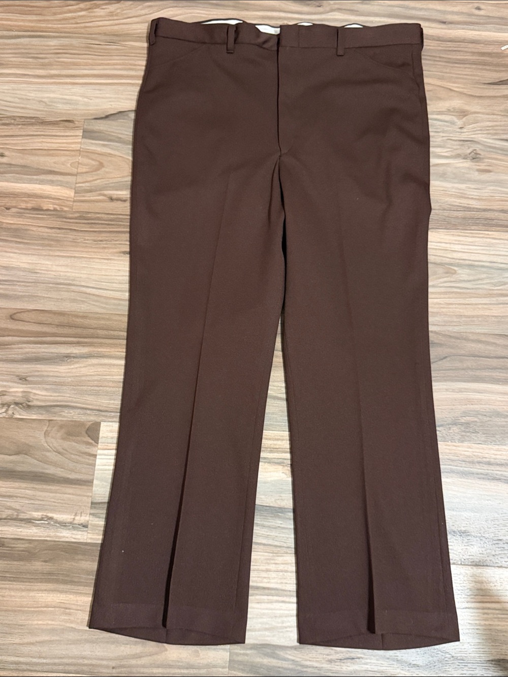 Vintage Kings Road Dress Pants Mens Sz. 44 Brown Double Knit Polyester NWT